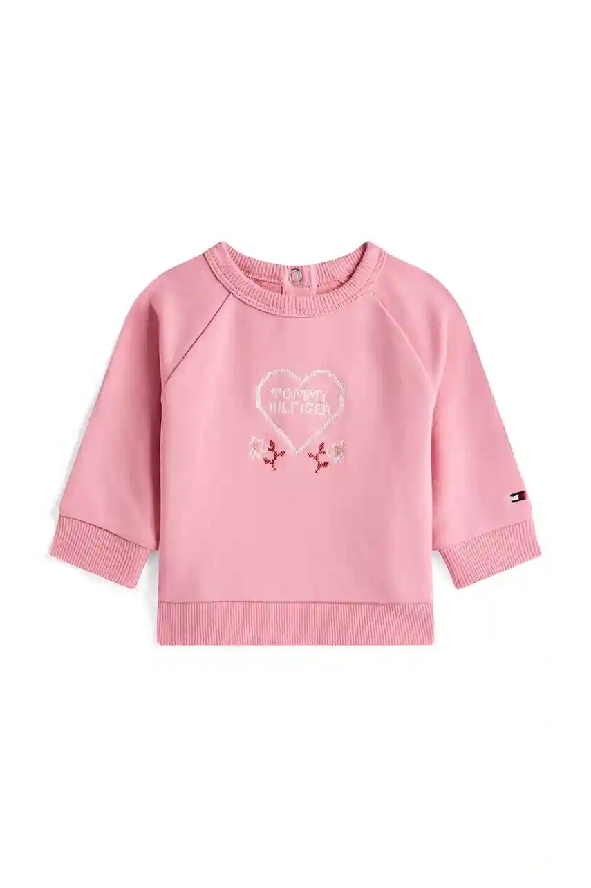 Detská bavlnená mikina Tommy Hilfiger ružová farba, s nášivkou, KN0KN02114