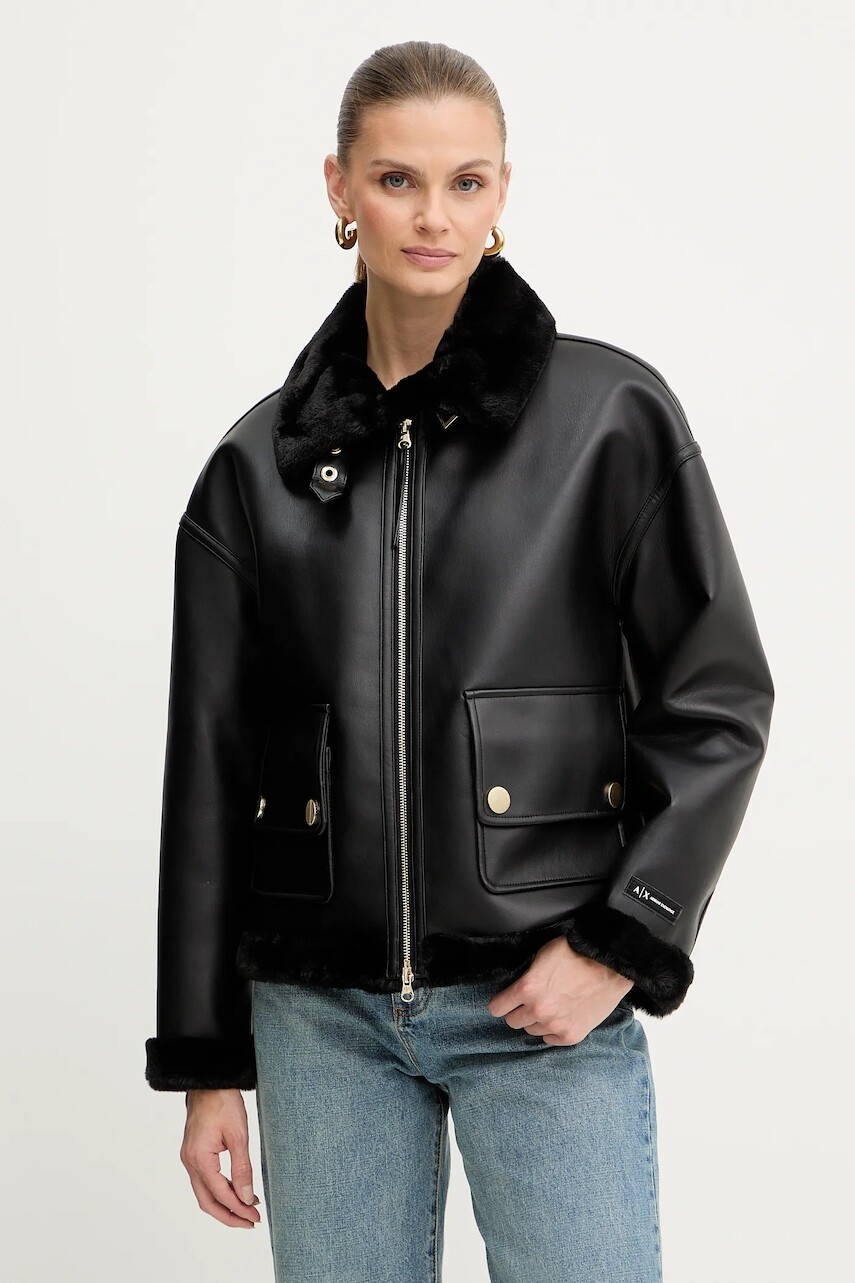 Bunda Armani Exchange čierna farba, prechodná, oversize, XW000713 AF16389