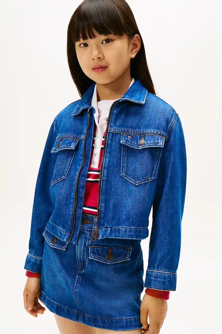 Detská rifľová bunda Tommy Hilfiger modrá farba, KG0KG09002