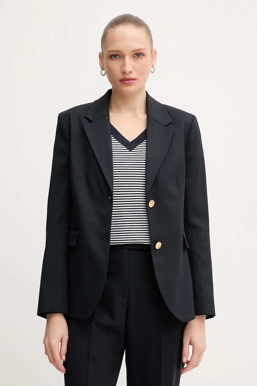 Sako s prímesou vlny Tommy Hilfiger tmavomodrá farba, jednoradové, jednofarebné, WW0WW46662