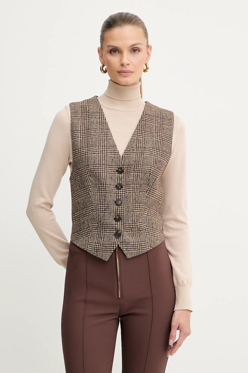 Vesta s prímesou vlny Luisa Spagnoli hnedá farba, jednoradová, 542370