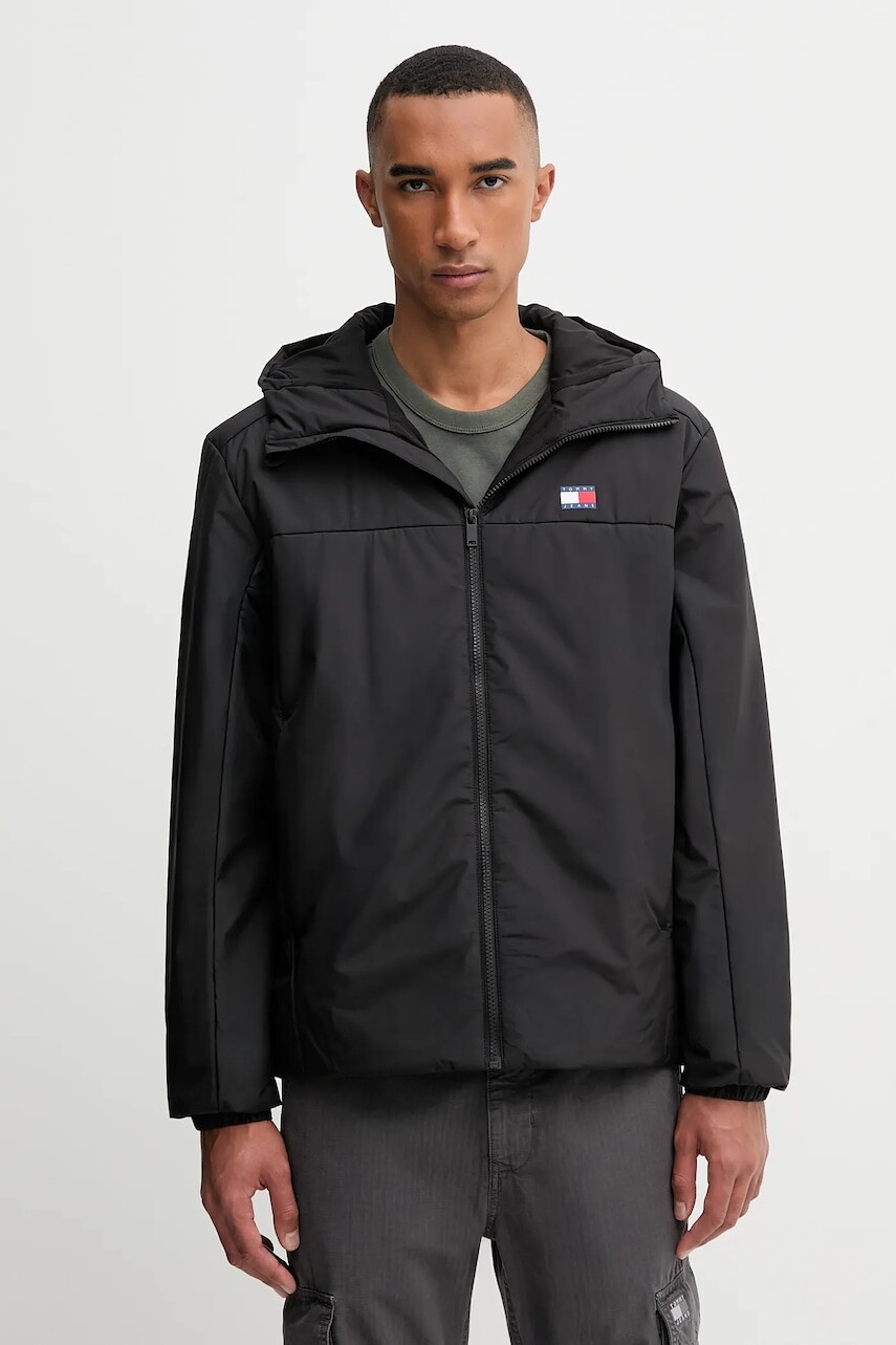 Bunda Tommy Jeans čierna farba, prechodná, DM0DM22065