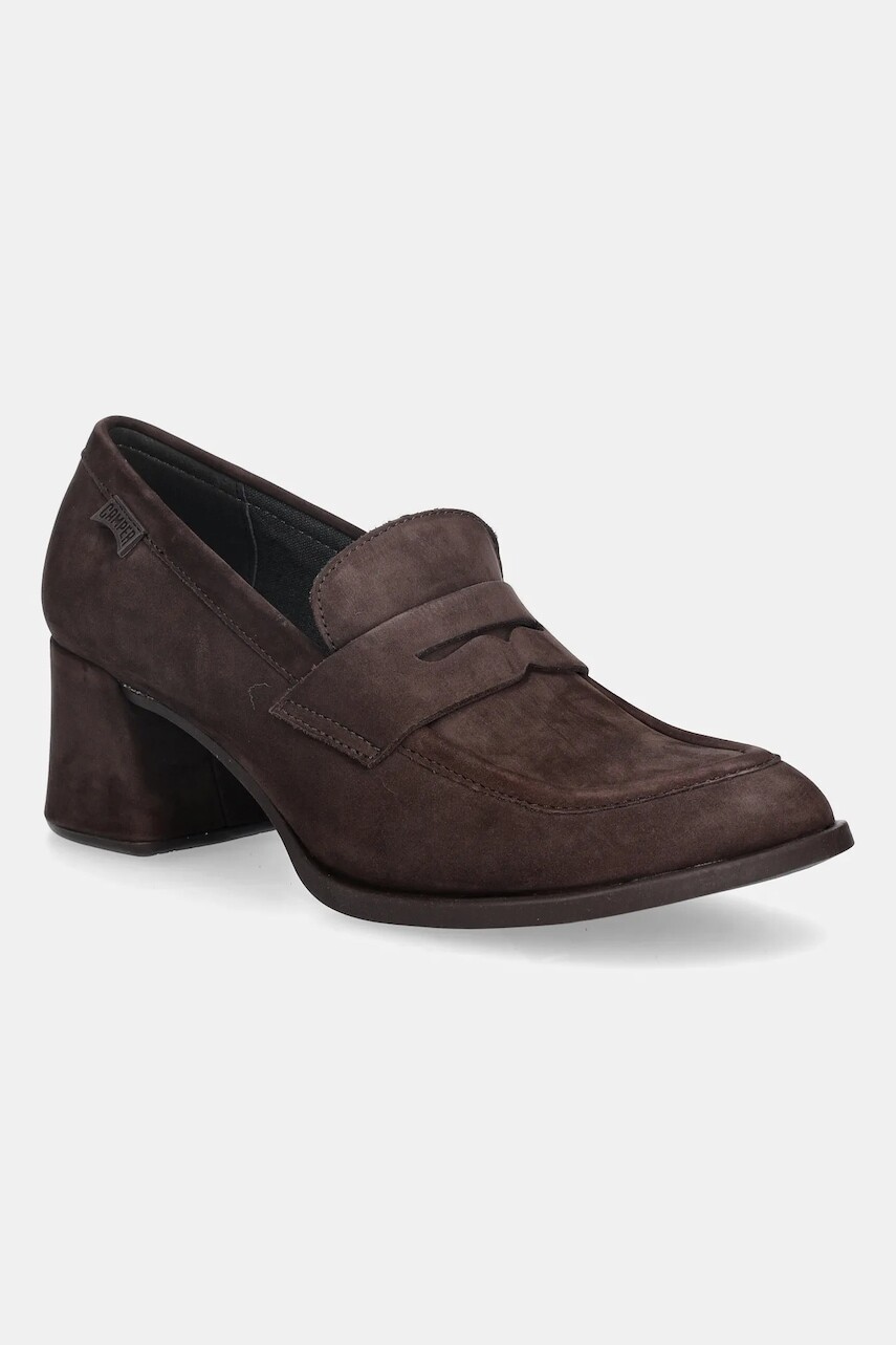 Semišové lodičky Camper Kora hnedá farba, na podpätku, K201798-002