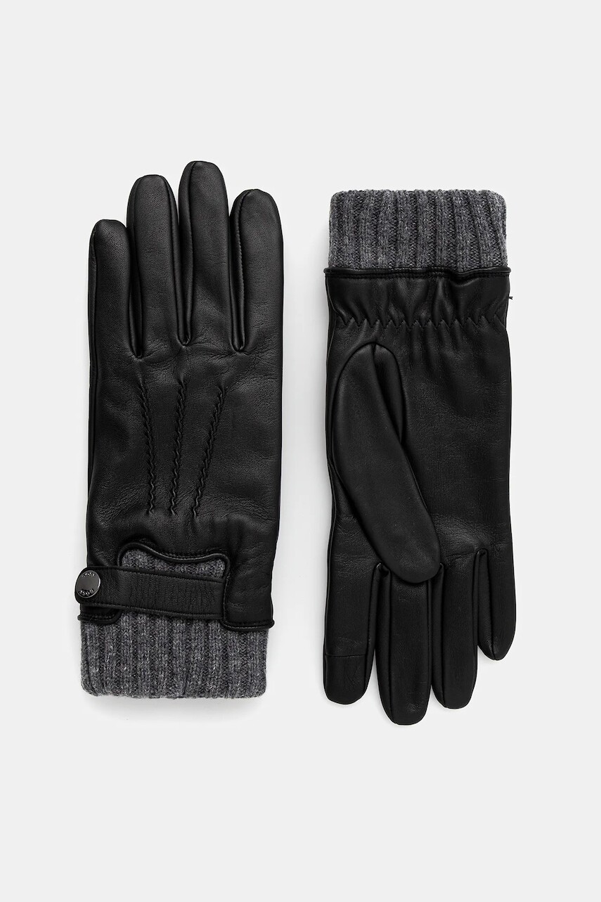 Kožené rukavice BOSS čierna farba, 50548796