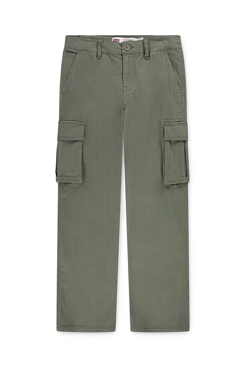 Detské nohavice Levi's 578 BAGGY FIT CARGO PANTS zelená farba, jednofarebné, 9EN809