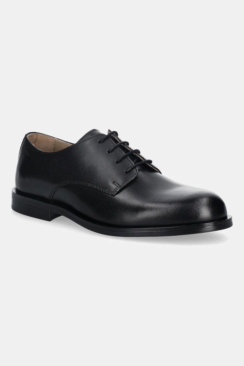 Kožené poltopánky Calvin Klein ESS RUBBER DERBY LTH čierna farba, HM0HM02056
