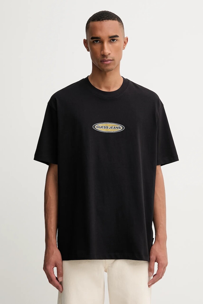 Bavlnené tričko Guess Jeans pánske, čierna farba, s potlačou, M5BI29 K8FQ4