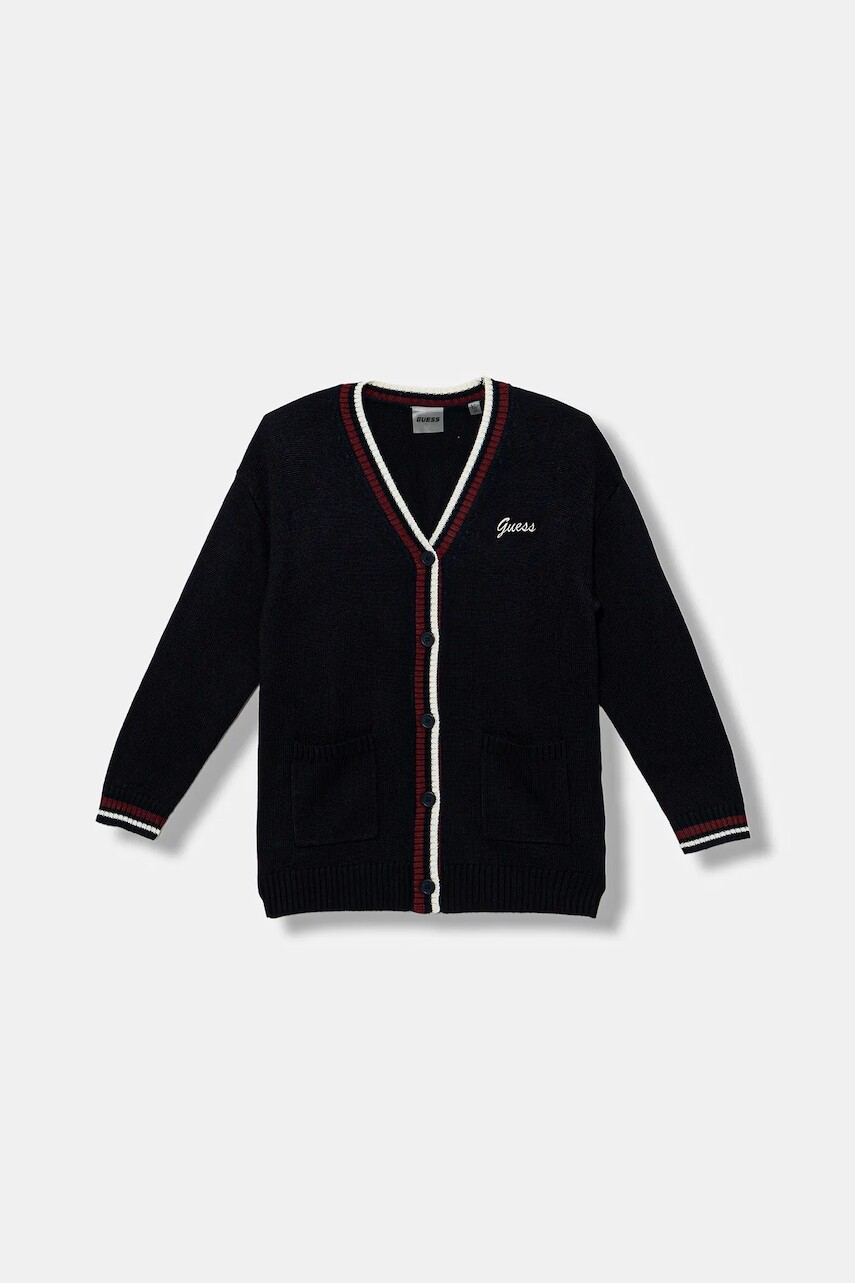 Detský kardigan s prímesou vlny Guess tmavomodrá farba, J5BR22 Z1152