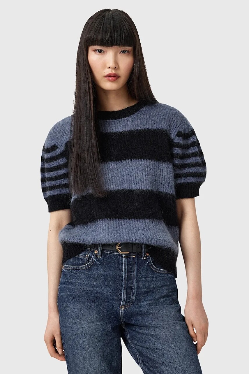 Sveter s prímesou vlny AllSaints CLEM čierna farba, W015KD