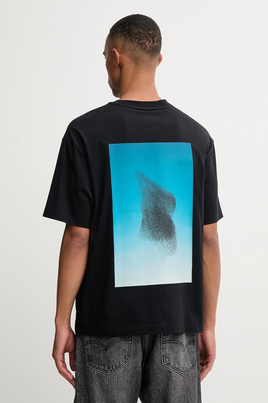 Bavlnené tričko HUGO pánske, čierna farba, s potlačou, 50549156