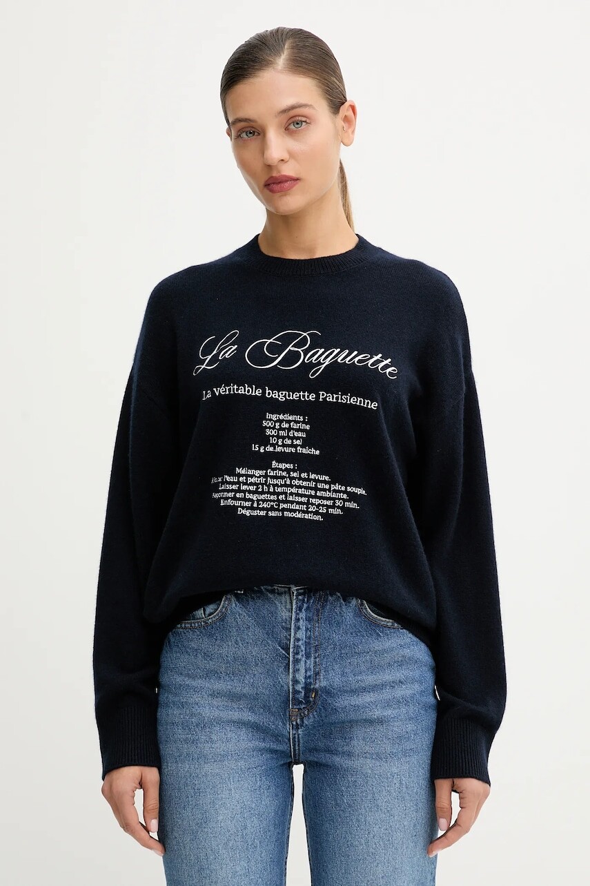 Kašmírový sveter FROM FUTURE tmavomodrá farba, ľahký, WPR03323