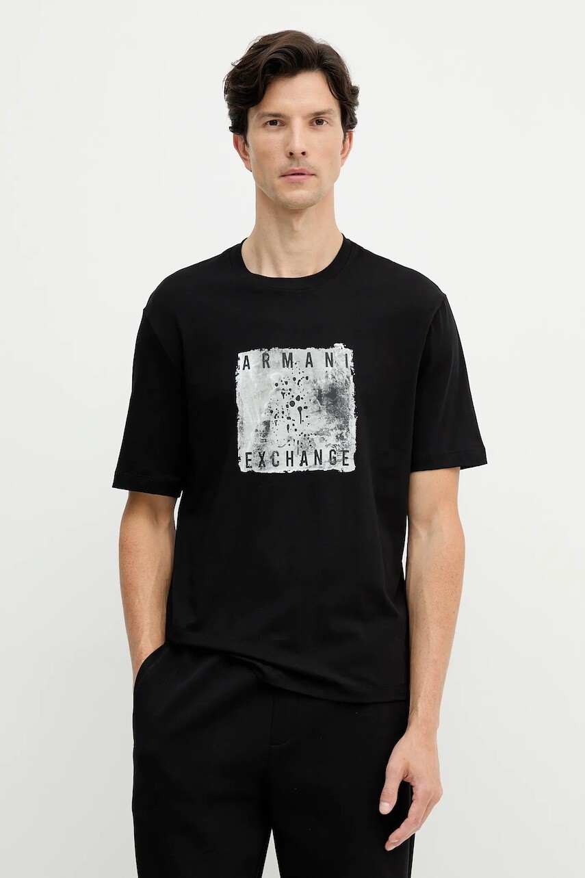 Bavlnené tričko Armani Exchange pánske, čierna farba, s potlačou, XM001448 AF10358