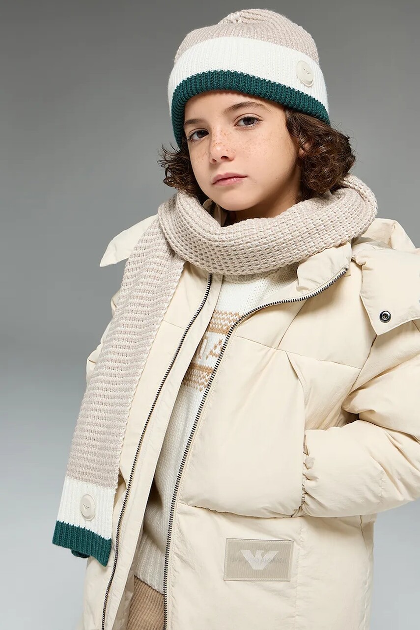Detská čiapka s prímesou vlny Emporio Armani béžová farba, EB000681 AF17346