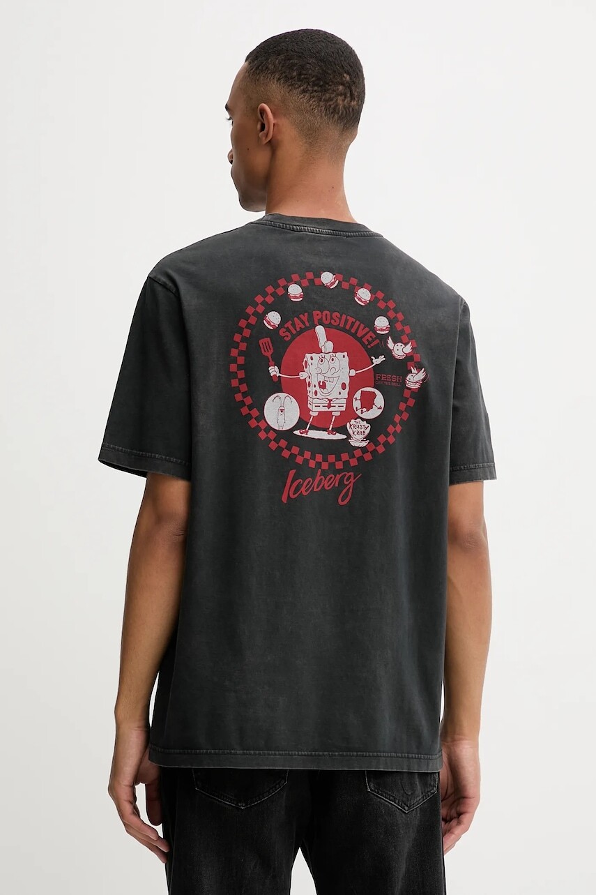 Bavlnené tričko Iceberg pánske, šedá farba, s potlačou, F026 6335