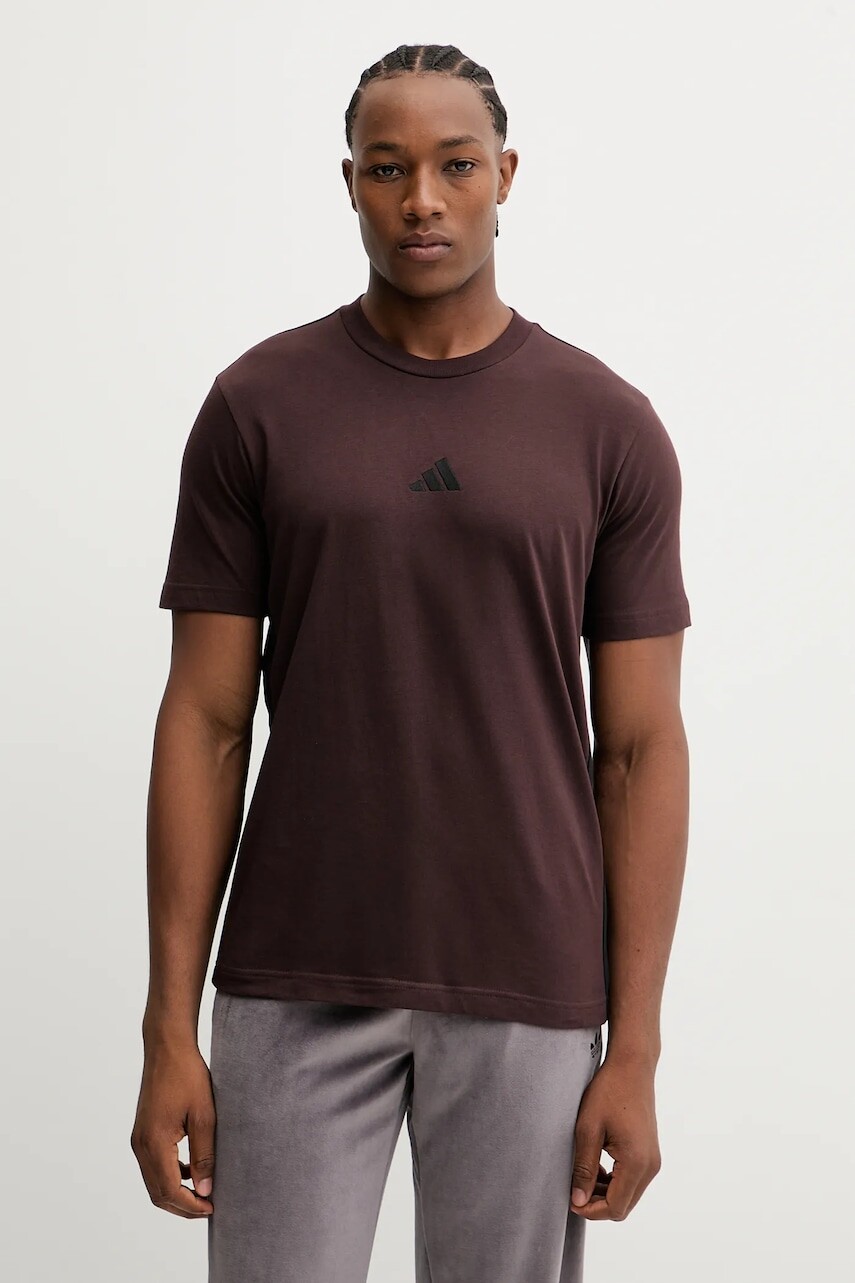 Bavlnené tričko adidas 3S pánske, hnedá farba, s nášivkou, JX0736