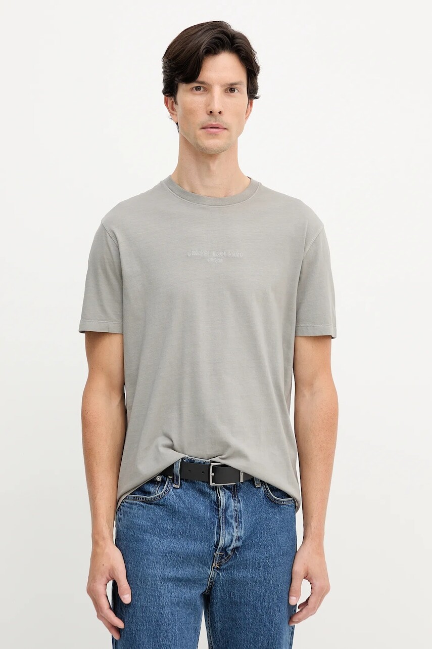 Bavlnené tričko Armani Exchange pánske, šedá farba, jednofarebné, XM001940 AF16283