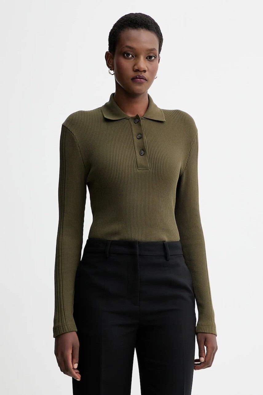 Bavlnené tričko s dlhým rukávom Marc O'Polo zelená farba, 509205655001