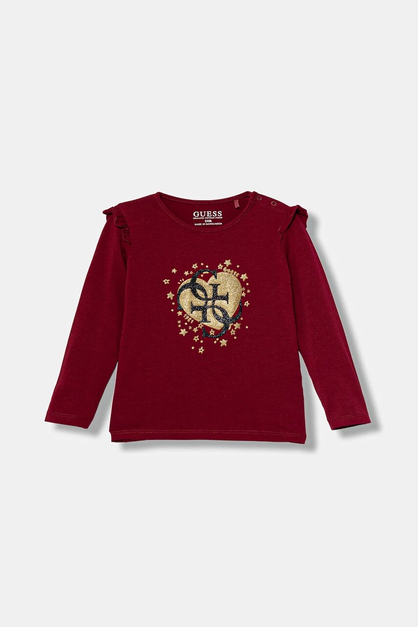 Tričko s dlhým rukávom pre bábätká Guess bordová farba, A5BI01 J1314