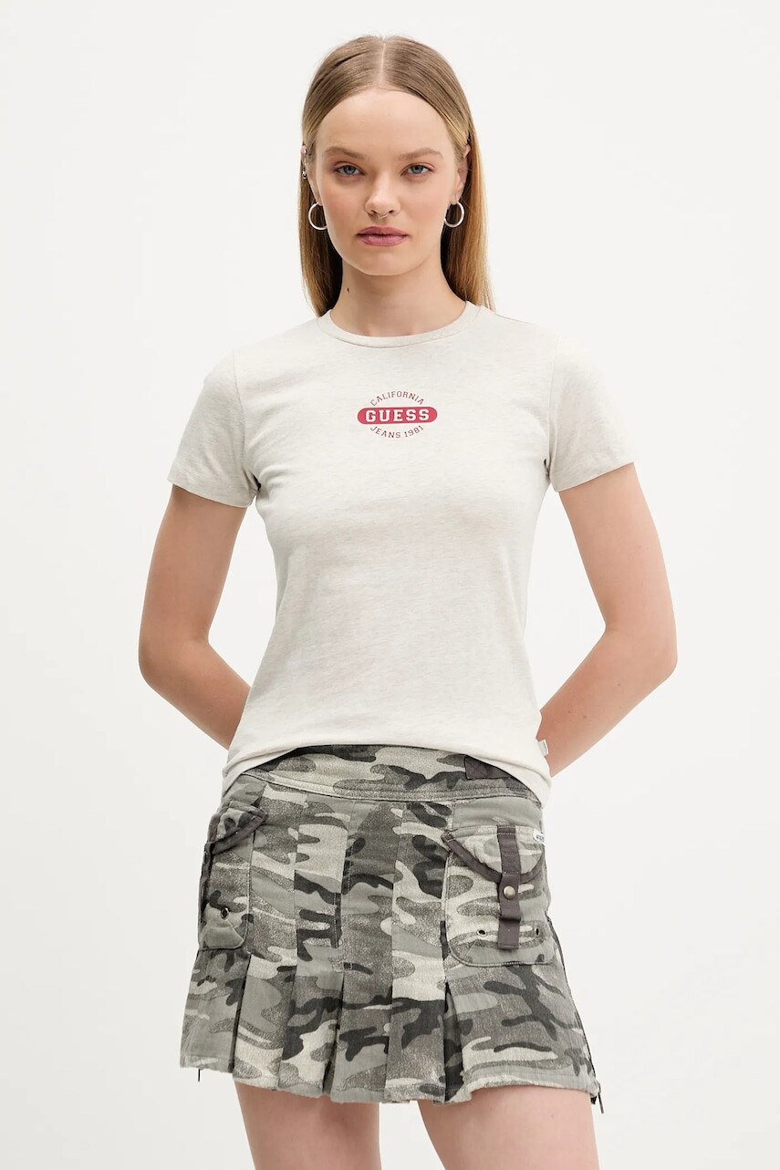 Bavlnené tričko Guess Jeans dámske, šedá farba, W5BI47 KCTX1