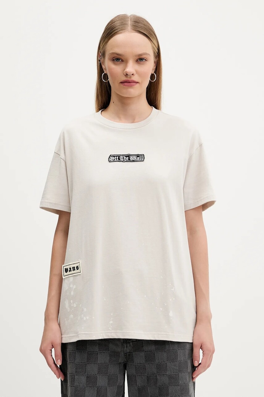 Bavlnené tričko Vans dámske, béžová farba, VN000PRKEN91