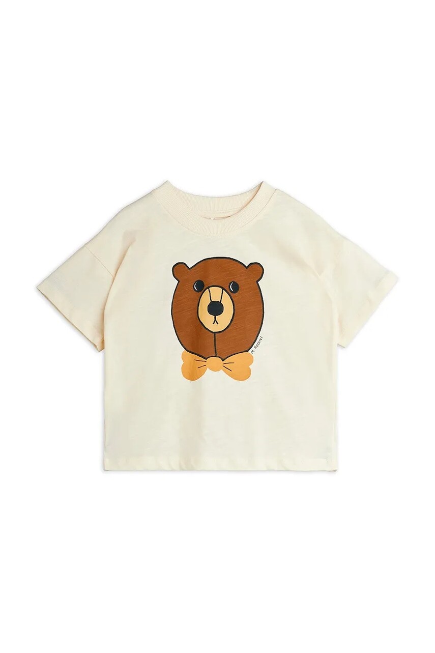 Detské bavlnené tričko Mini Rodini Bear béžová farba, s potlačou, 25720107