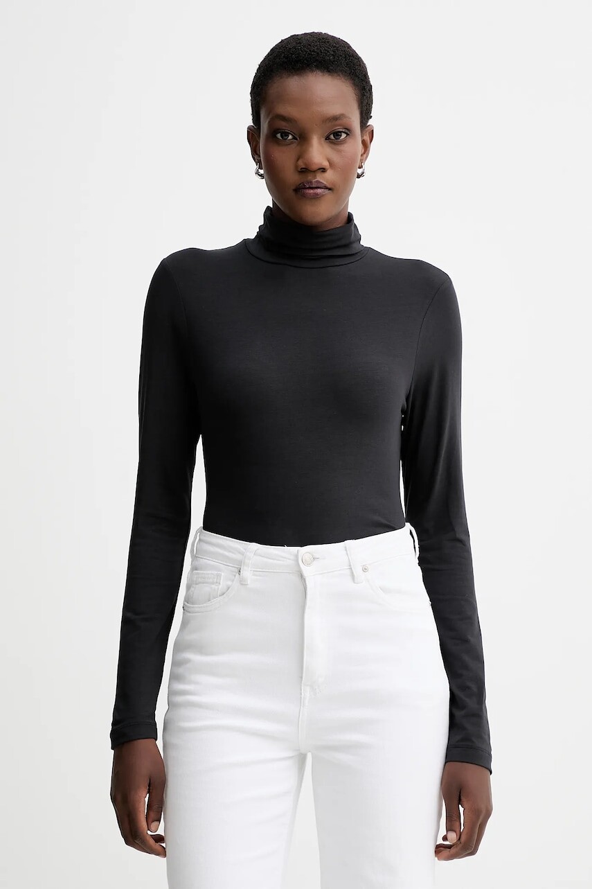 Tričko s dlhým rukávom Marc O'Polo čierna farba, s rolákom, 5000007277