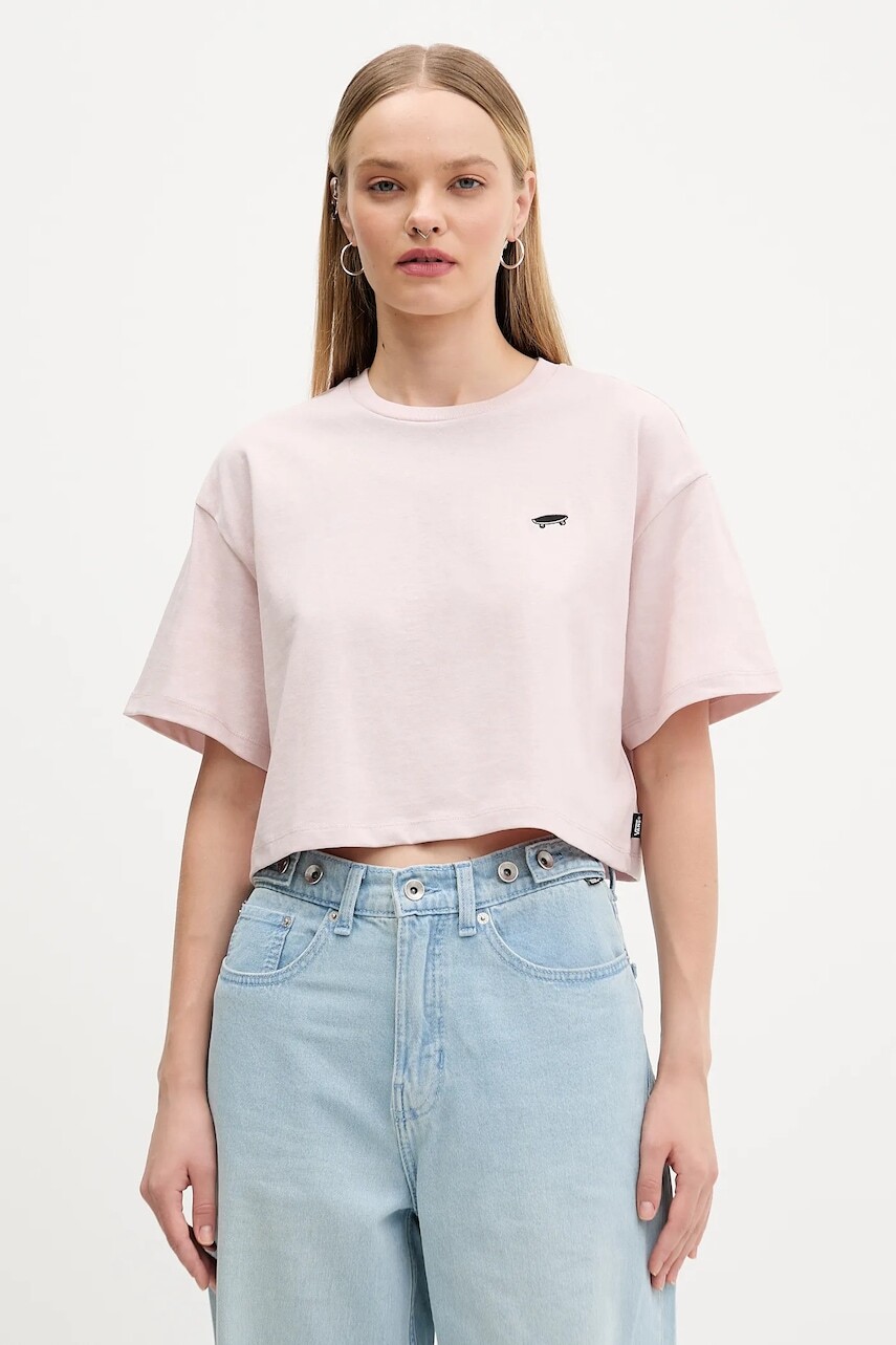 Bavlnené tričko Vans dámske, ružová farba, VN000P5QO3N1