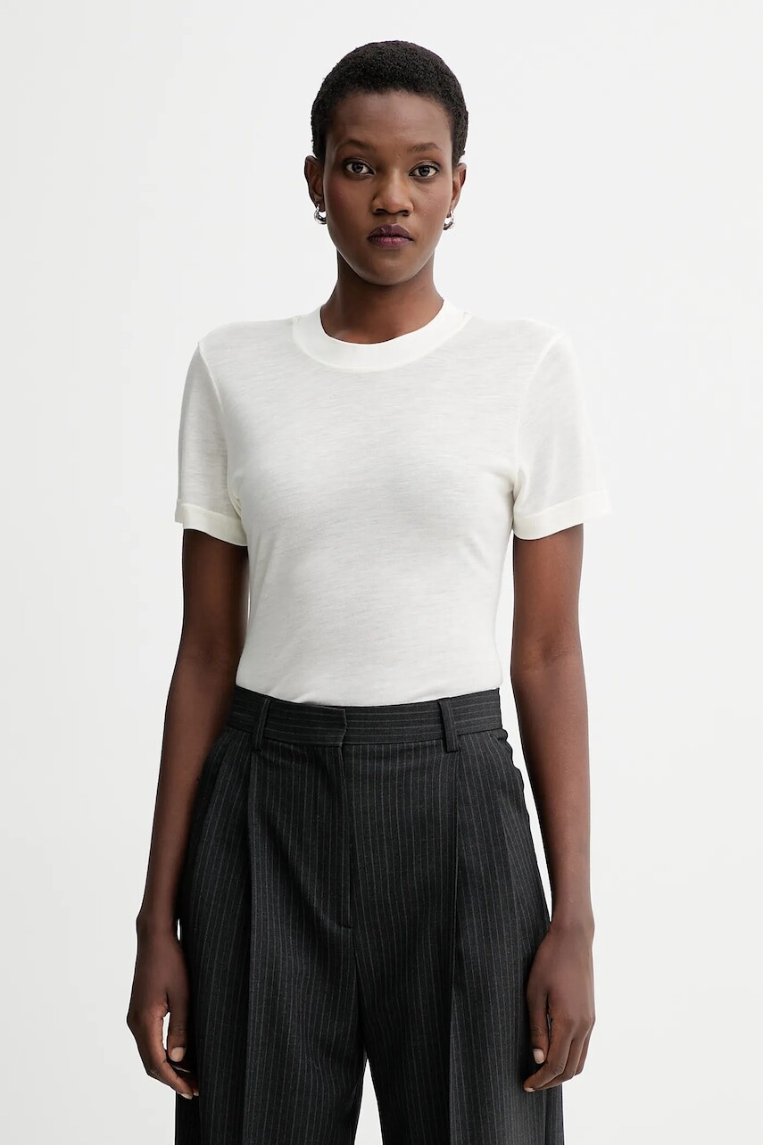 Tričko s prímesou kašmíru Filippa K béžová farba, 31742