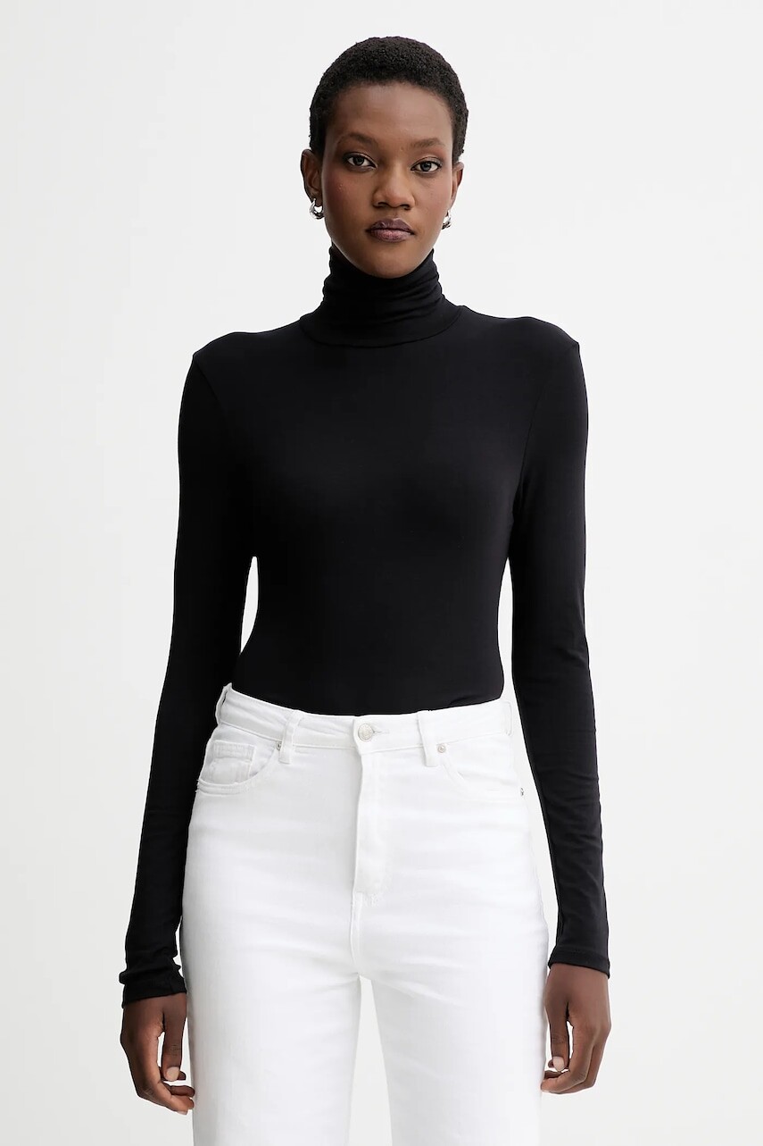 Tričko s dlhým rukávom Marc O'Polo čierna farba, s rolákom, 509215752177