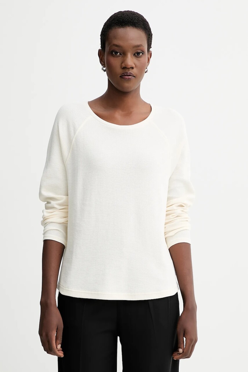 Bavlnené tričko s dlhým rukávom Marc O'Polo béžová farba, 5000007079