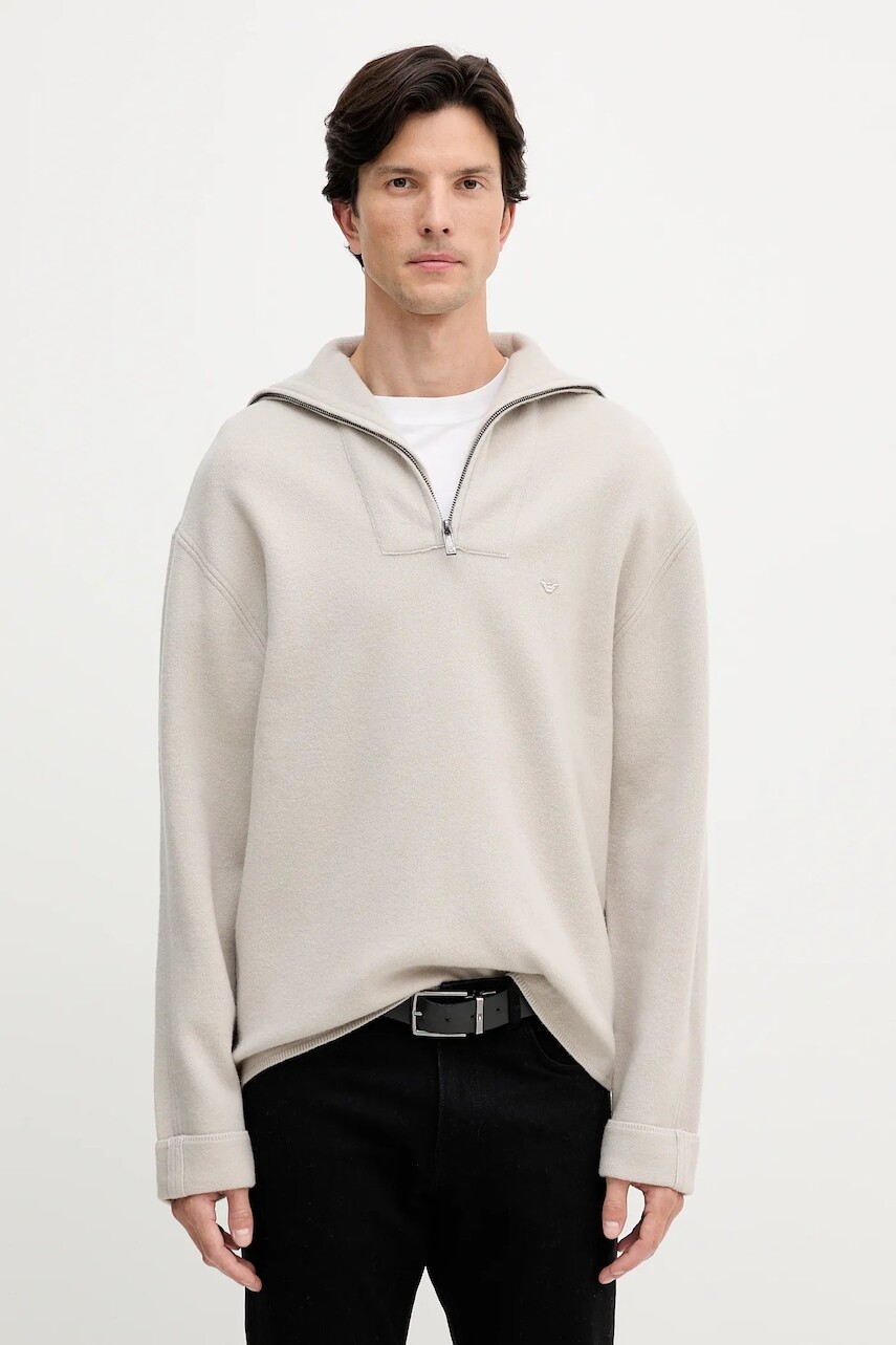 Vlnený sveter Emporio Armani béžová farba, EM002052 AF18104