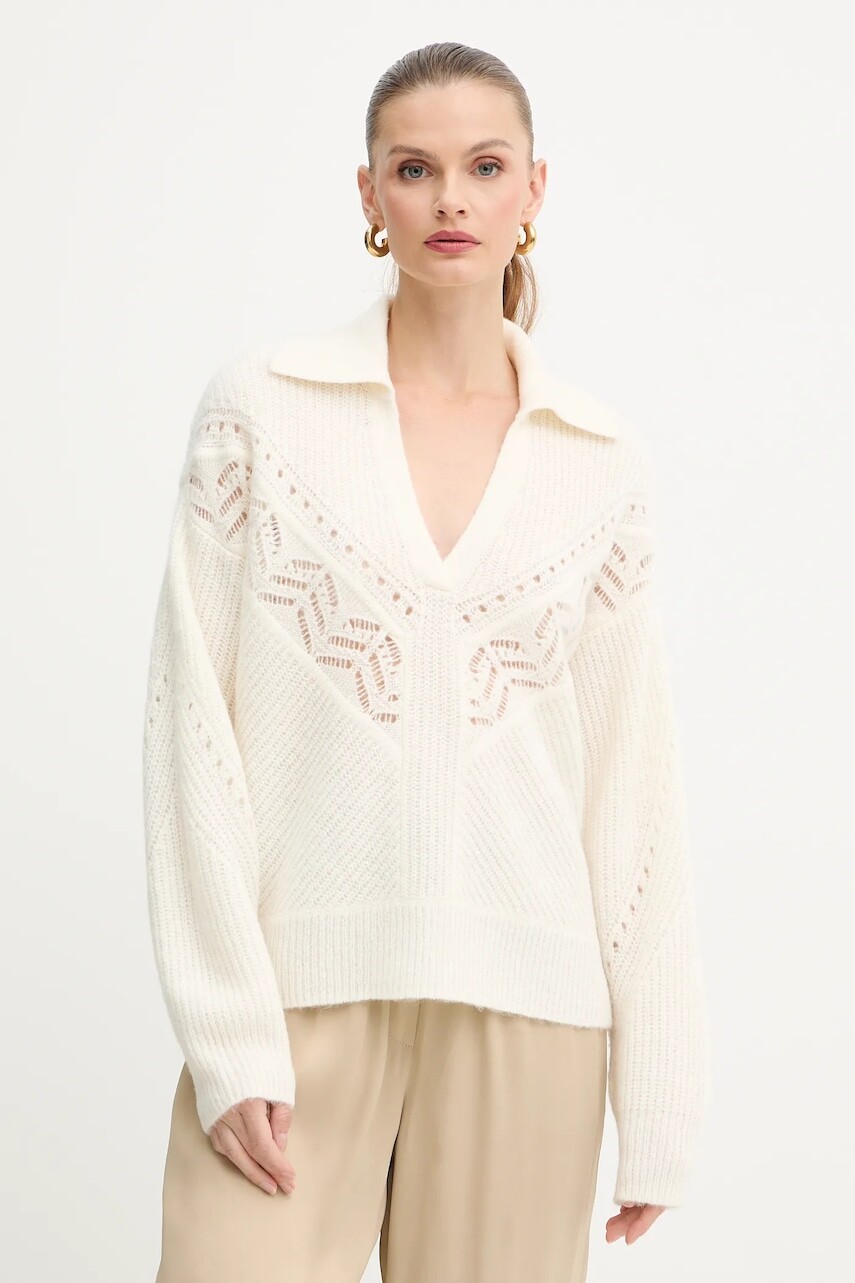 Sveter s prímesou vlny BOSS Orange béžová farba, 50548948