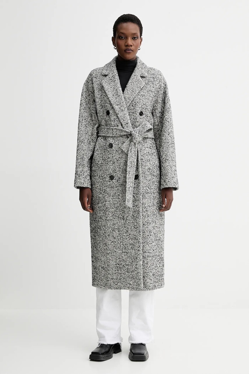 Kabát s prímesou vlny Marc O'Polo čierna farba, 509017671133