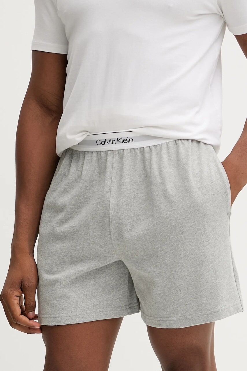 Bavlnené pyžamové šortky Calvin Klein Underwear šedá farba, s potlačou, LV00NM2927