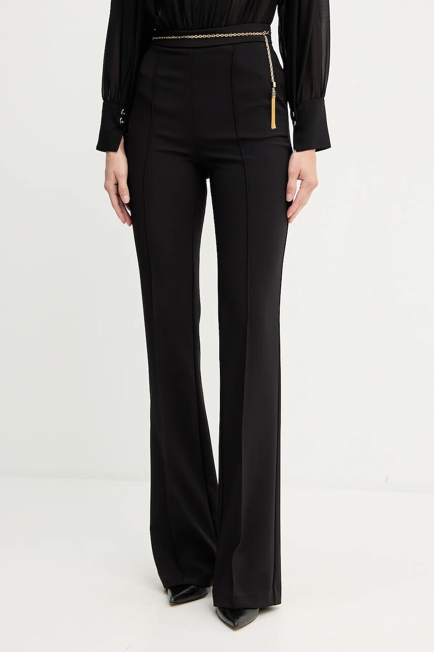 Nohavice Elisabetta Franchi čierna farba, zvony, vysoký pás, PA14157E2