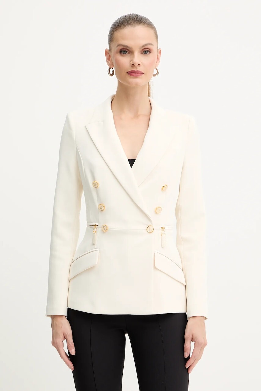 Sako Elisabetta Franchi béžová farba, dvojradové, jednofarebné, GI17256E2