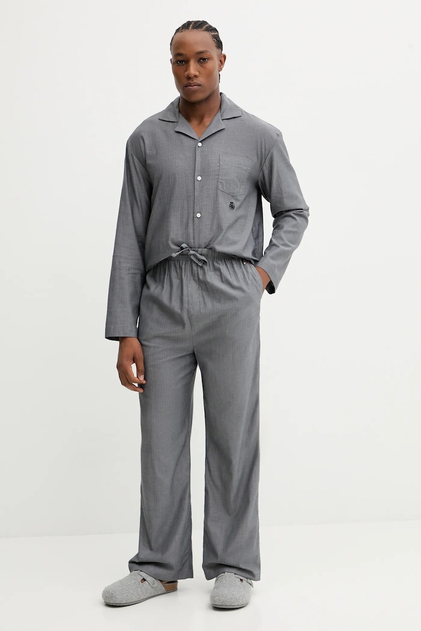 Bavlnené pyžamo Tommy Hilfiger šedá farba, jednofarebná, UM0UM03694