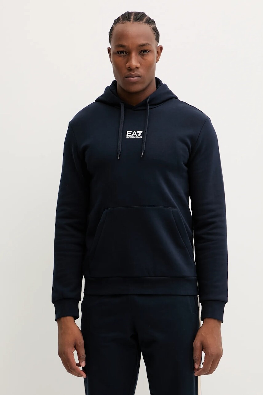 Mikina EA7 Emporio Armani tmavomodrá farba, s kapucňou, jednofarebná, PJVTZ.8NPM37