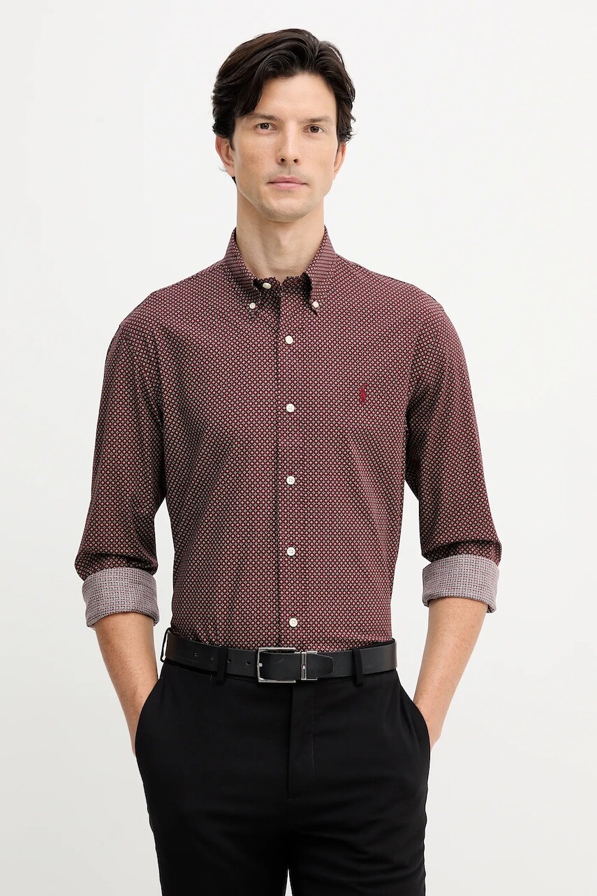 Košeľa Polo Ralph Lauren hnedá farba, regular, s golierom button-down, 710P00520