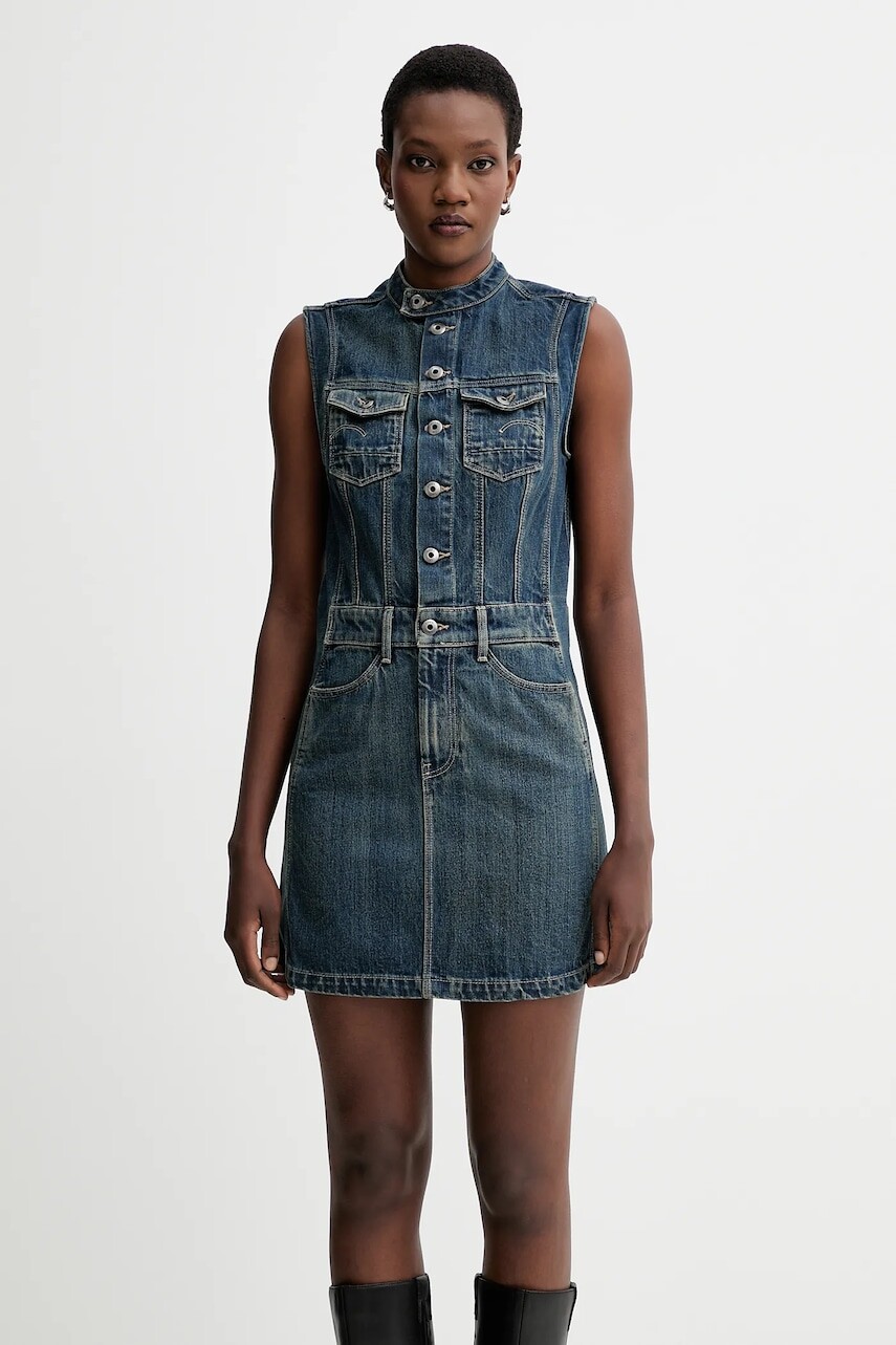 Rifľové šaty G-Star modrá farba, mini, priliehavé, D27698.D577