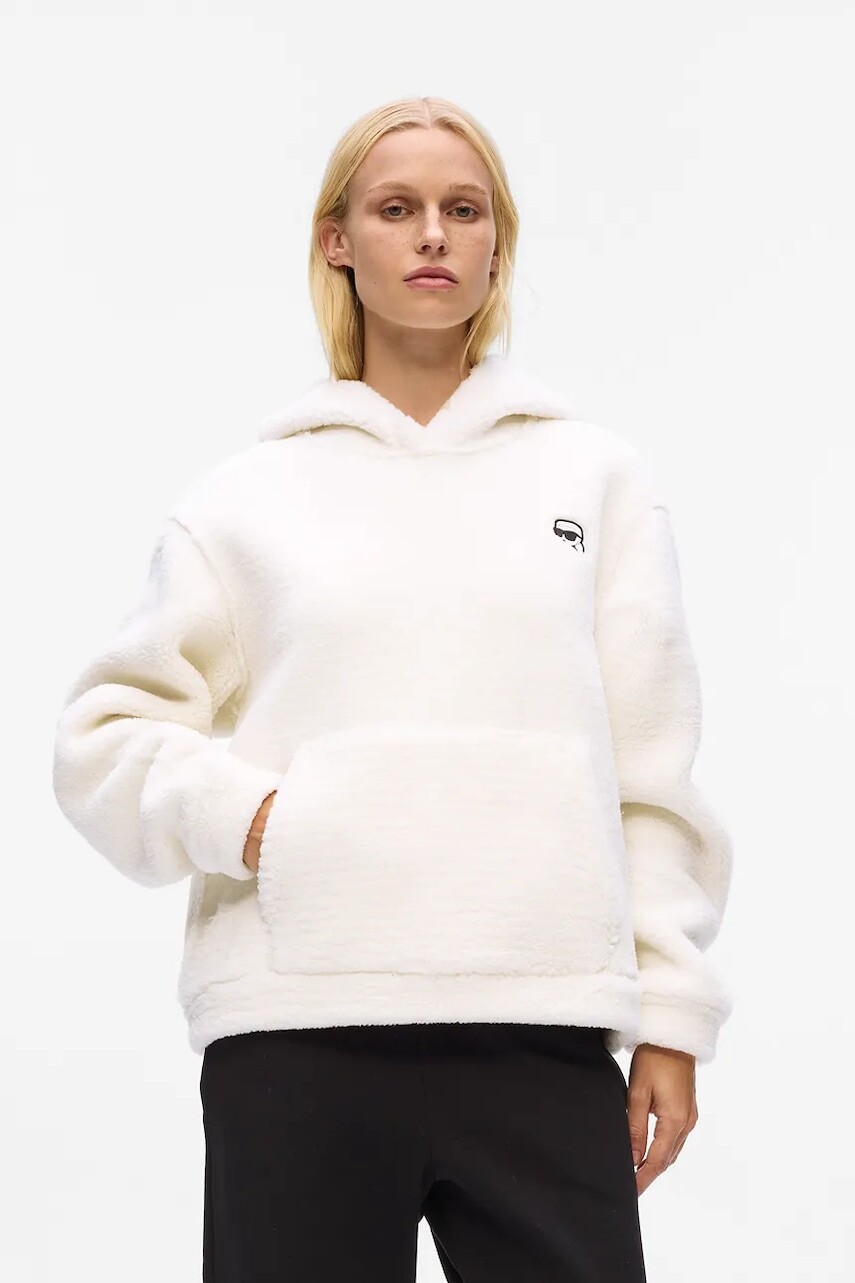 Mikina Karl Lagerfeld béžová farba, s kapucňou, jednofarebná, A4W20047