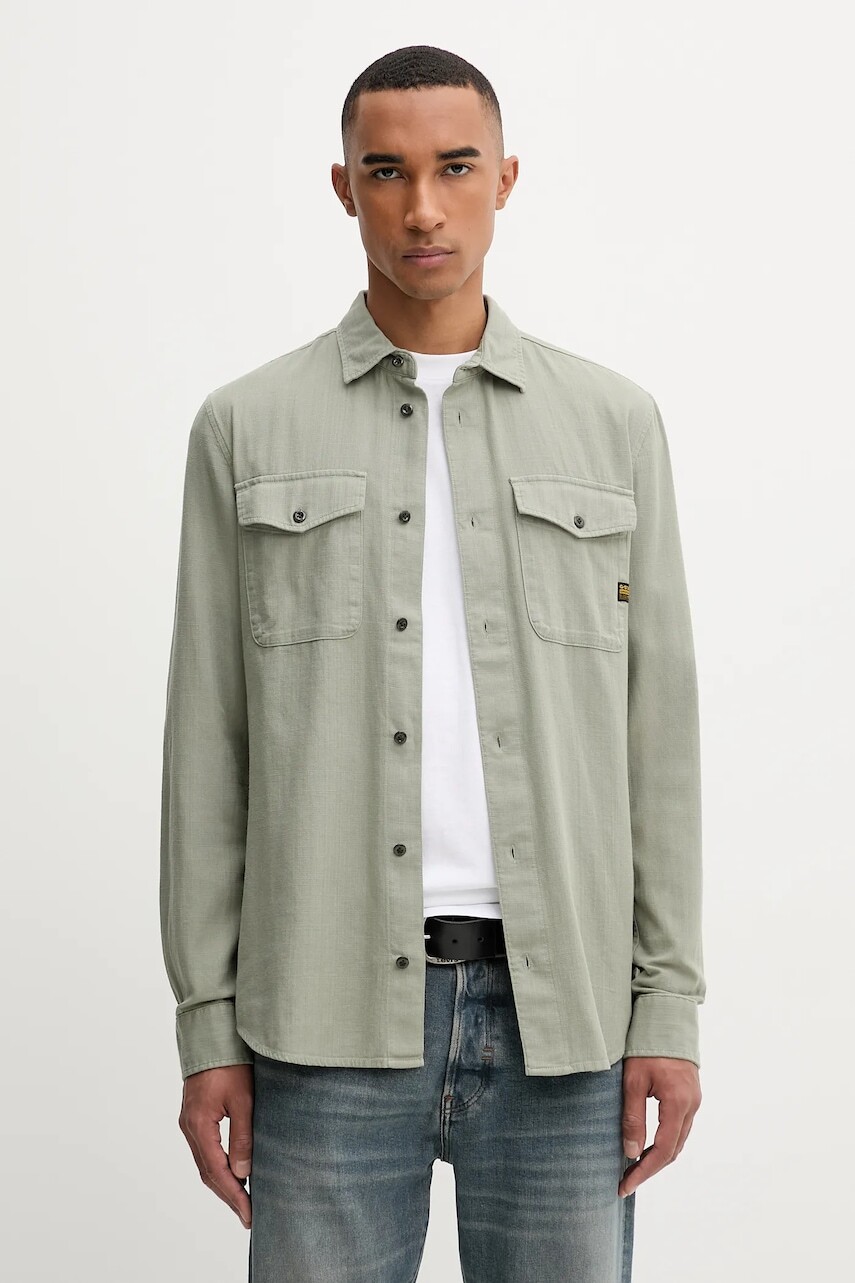 Bavlnená košeľa G-Star zelená farba, slim, s klasickým golierom, D24963.D454