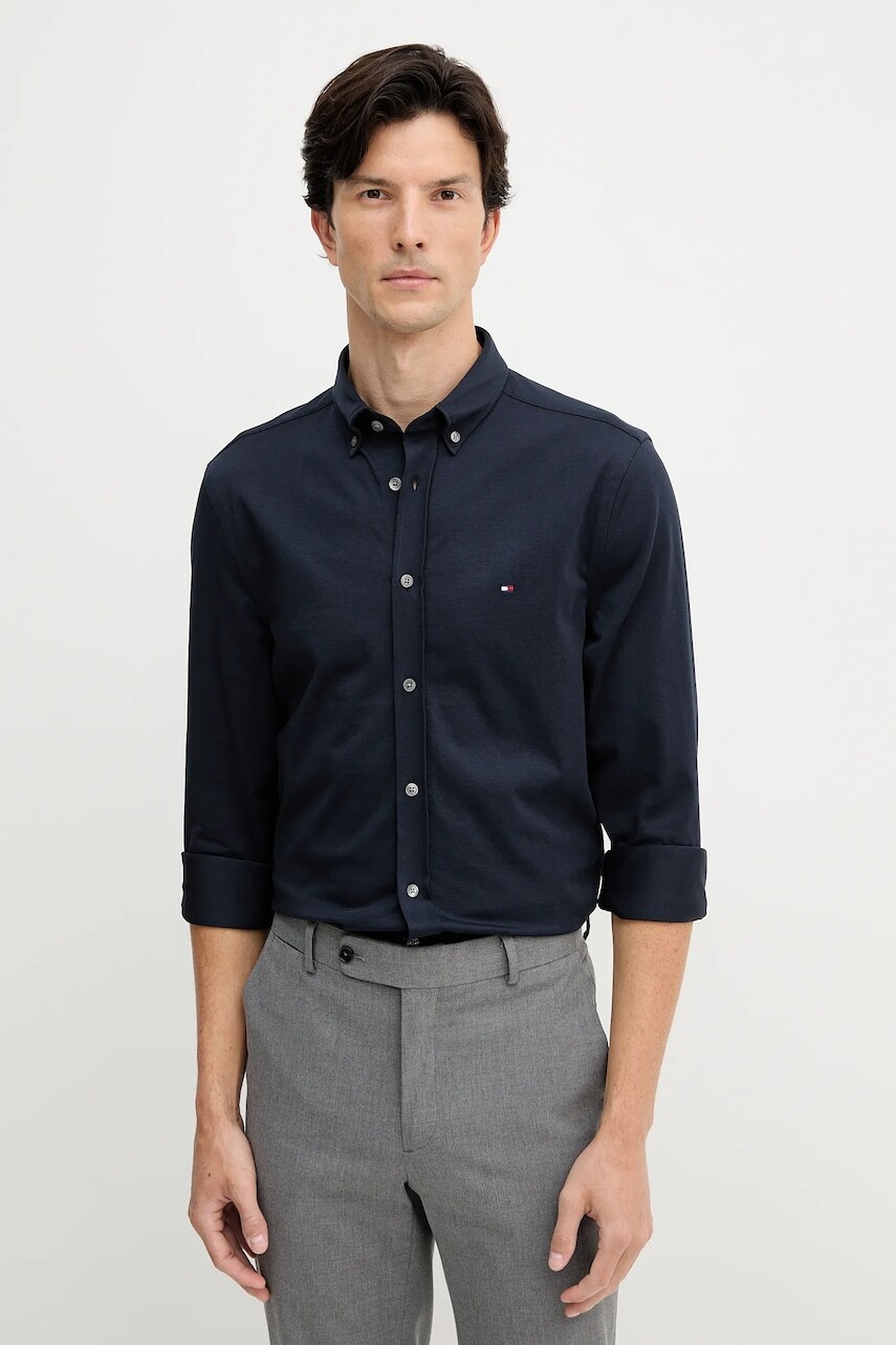 Košeľa Tommy Hilfiger tmavomodrá farba, regular, s golierom button-down, MW0MW41059