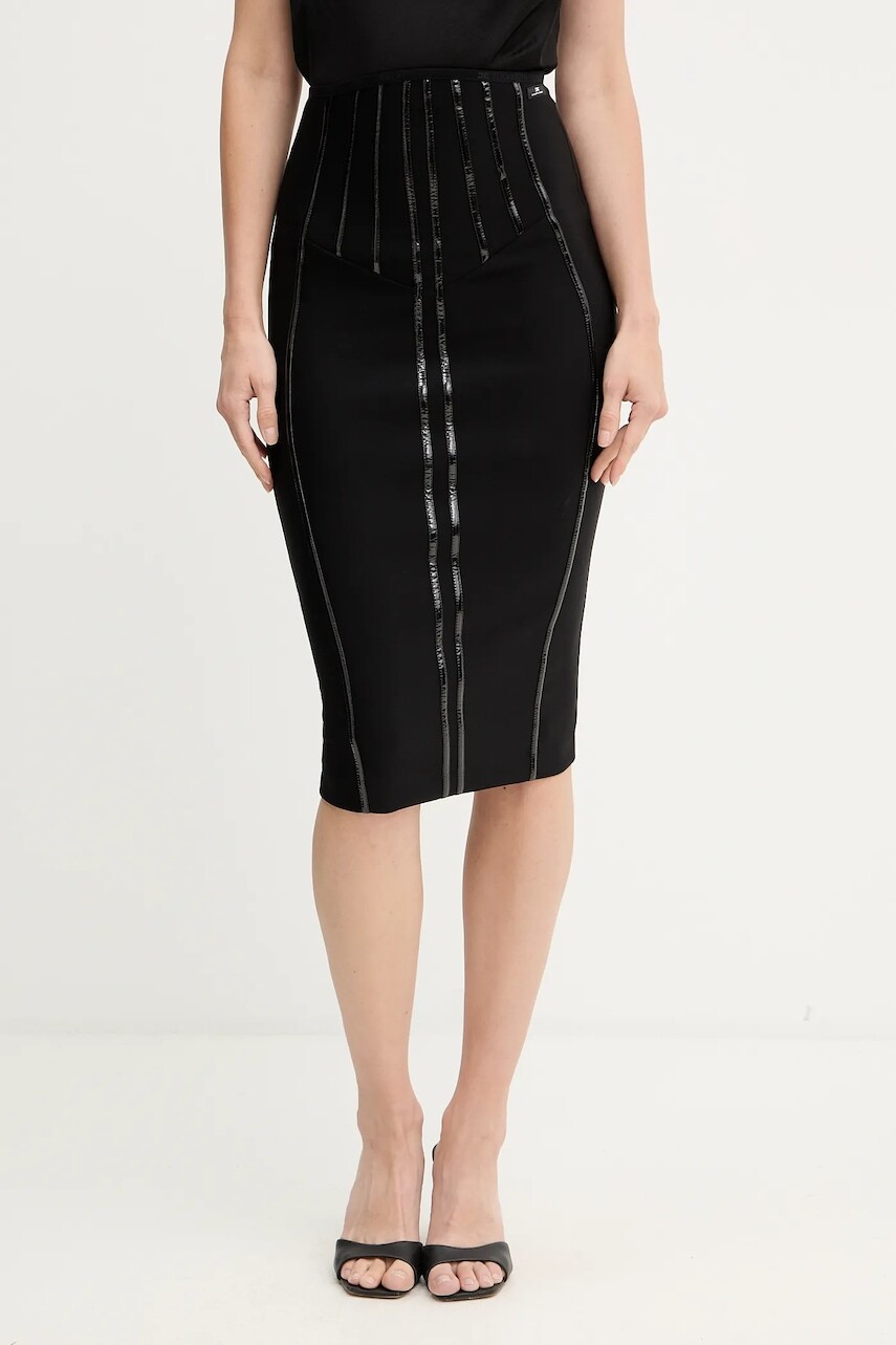 Sukňa Elisabetta Franchi čierna farba, midi, puzdrová, GO12457E2