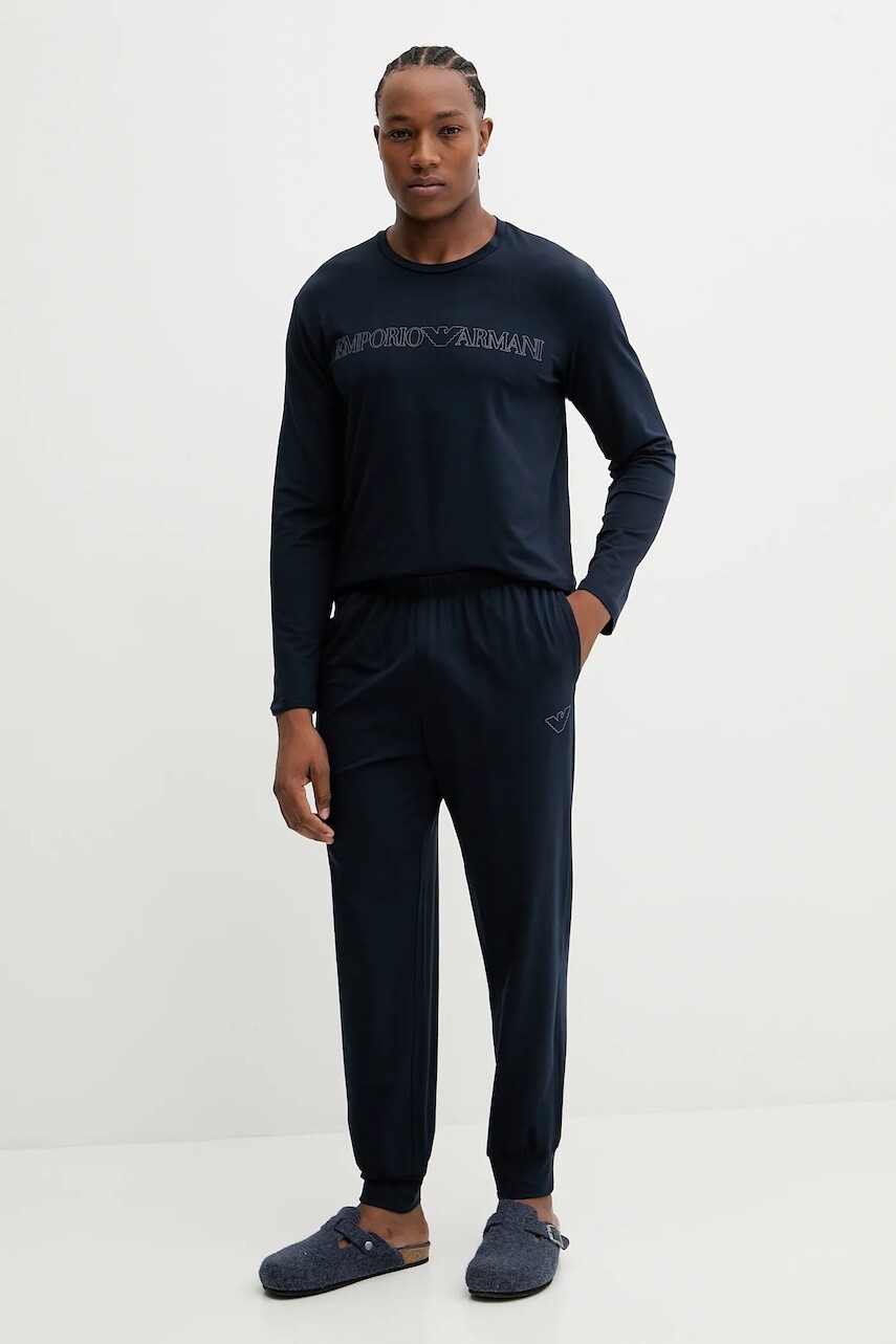 Pyžamo Emporio Armani Underwear pánske, tmavomodrá farba, s potlačou, EM000616 AF14978