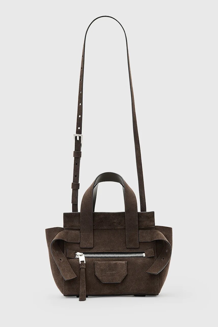 Semišová kabelka AllSaints PEREZ hnedá farba, W358XD
