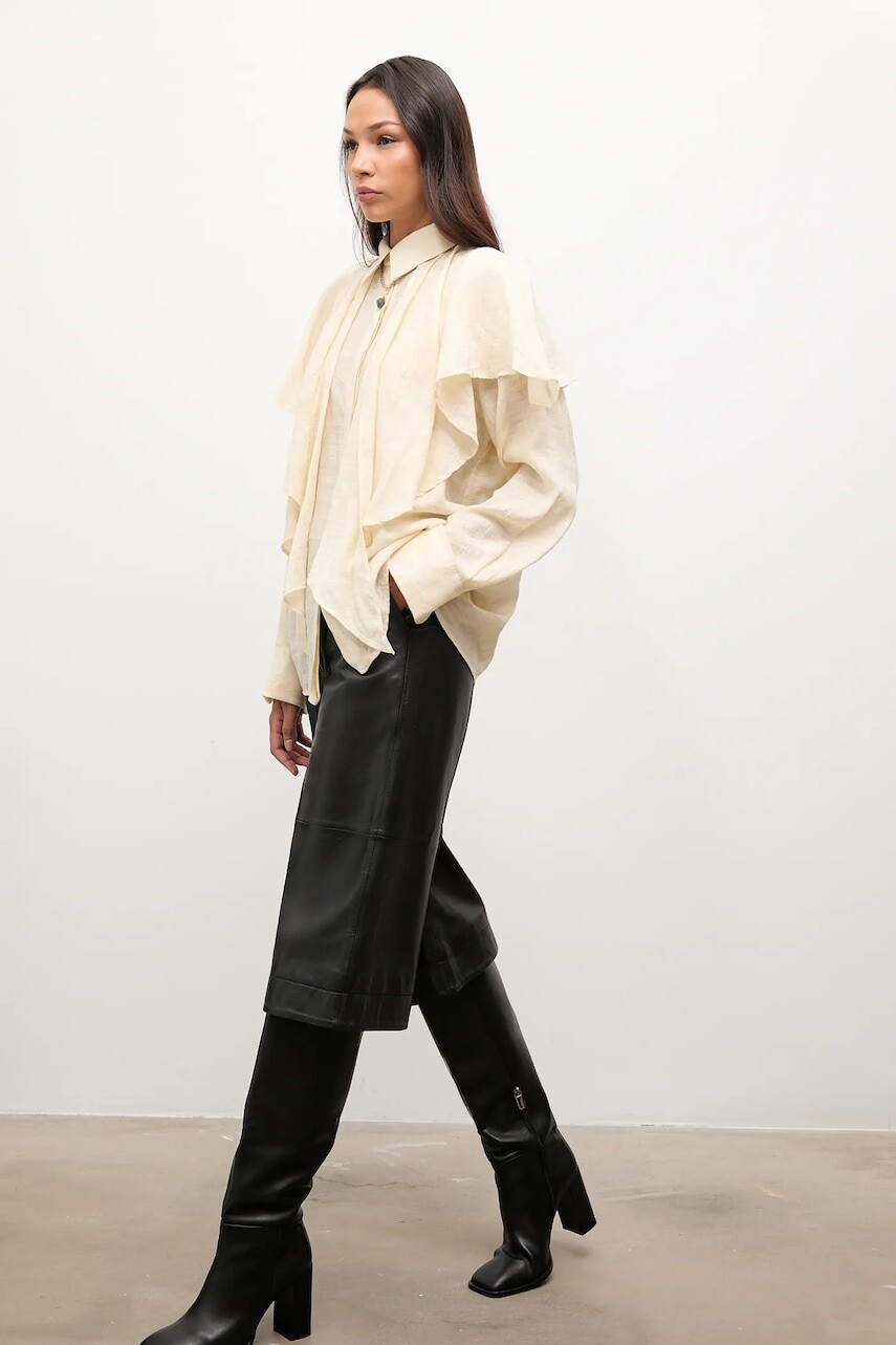 Kožené nohavice Answear.LAB čierna farba, rovný strih, vysoký pás