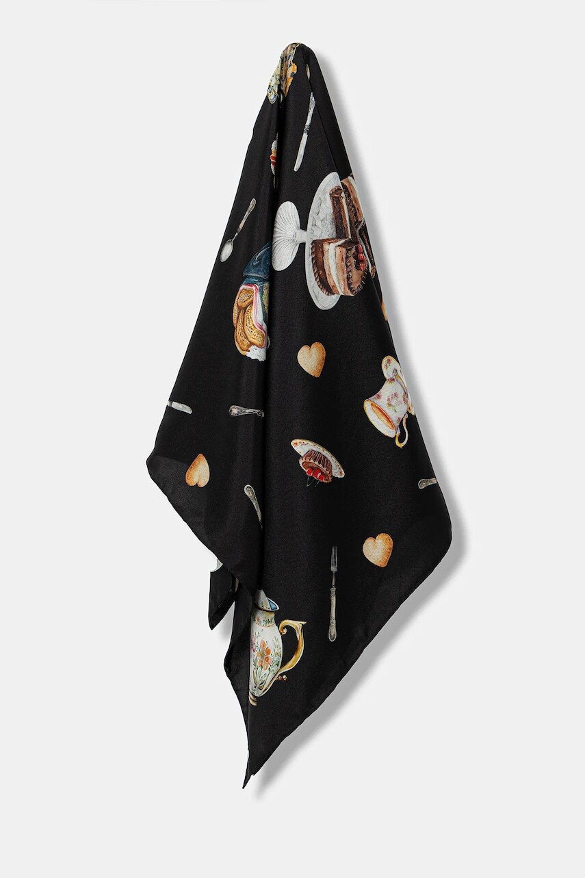 Hodvábna šatka Moschino čierna farba, vzorovaná, M3289 3549