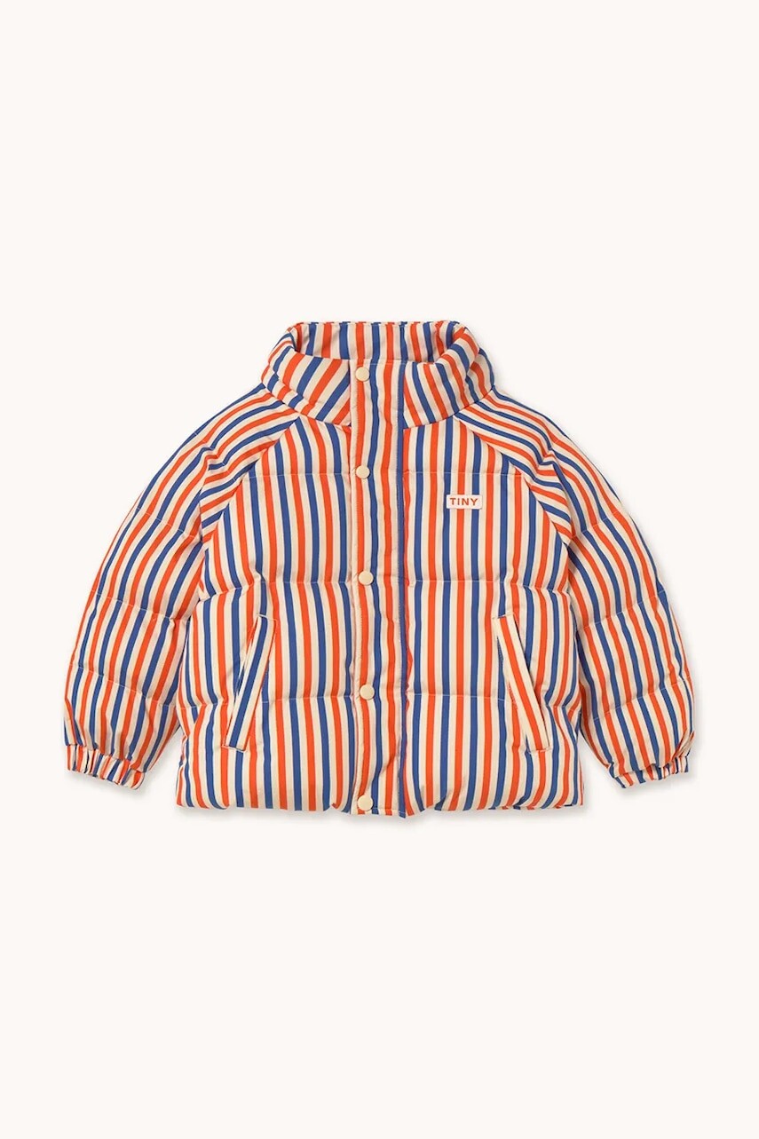 Detská bunda Tinycottons STRIPES SHORT PADDED JACKET oranžová farba, AW25-146