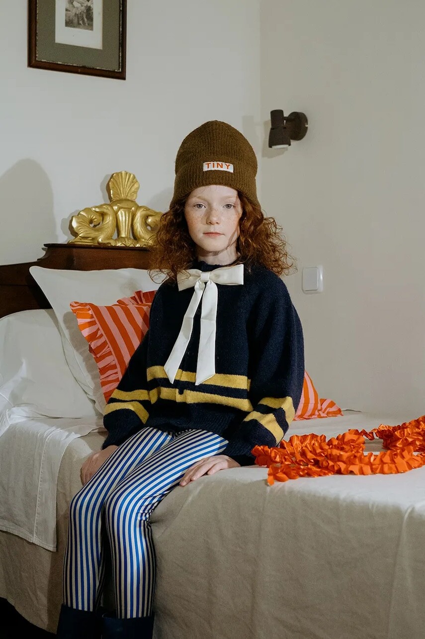 Detské legíny Tinycottons STRIPES SHINY LEGGINGS modrá farba, vzorované, AW25-331